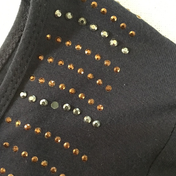 Ellen Tracy Navy Knit Top with Metallic Studding in Copper & Pewter- Ray Design - Picture 4 of 5